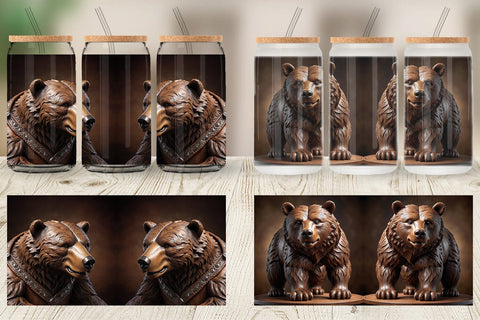 Glass Can 3D Carved Bear Sublimation artnoy 