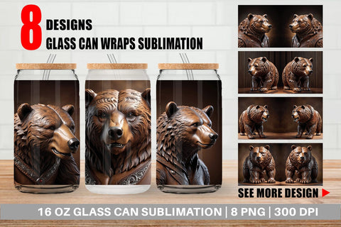 Glass Can 3D Carved Bear Sublimation artnoy 
