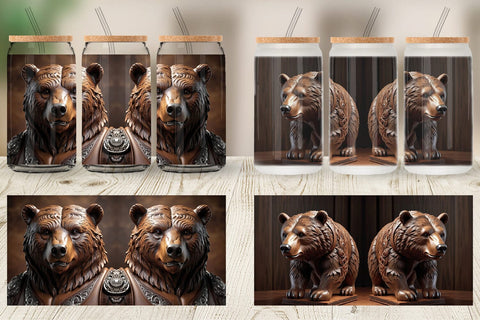 Glass Can 3D Carved Bear Sublimation artnoy 