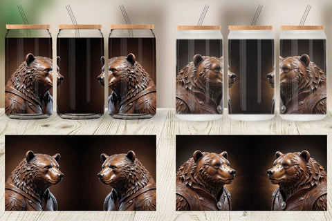 Glass Can 3D Carved Bear Sublimation artnoy 