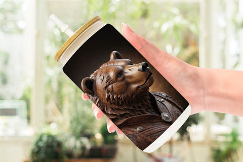 Glass Can 3D Carved Bear Sublimation artnoy 