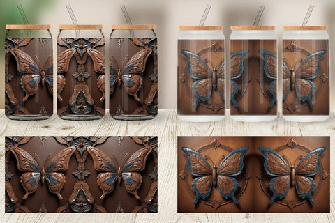 Glass Can 3D Carved Butterfly Sublimation artnoy 