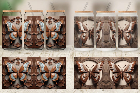 Glass Can 3D Carved Butterfly Sublimation artnoy 