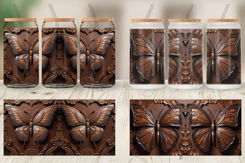 Glass Can 3D Carved Butterfly Sublimation artnoy 