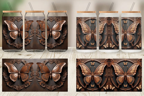 Glass Can 3D Carved Butterfly Sublimation artnoy 