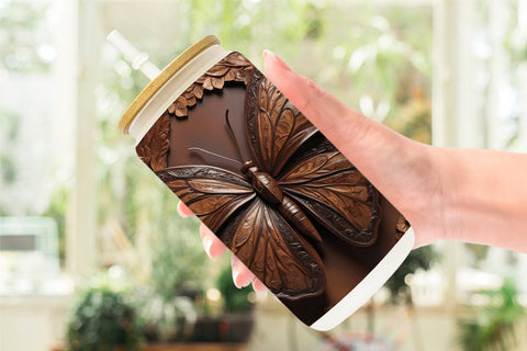 Glass Can 3D Carved Butterfly Sublimation artnoy 