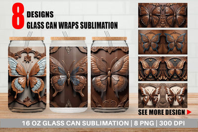 Glass Can 3D Carved Butterfly Sublimation artnoy 