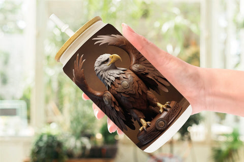 Glass Can 3D Carved Eagle Sublimation artnoy 