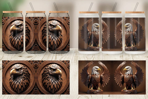 Glass Can 3D Carved Eagle Sublimation artnoy 