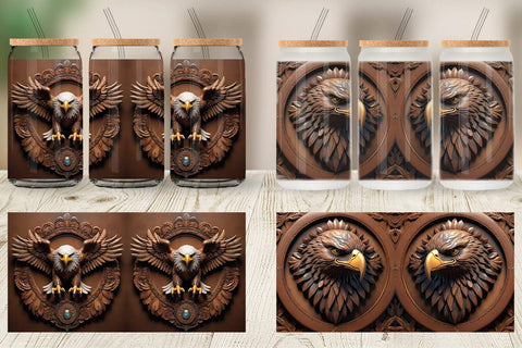 Glass Can 3D Carved Eagle Sublimation artnoy 