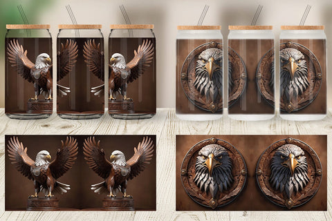 Glass Can 3D Carved Eagle Sublimation artnoy 
