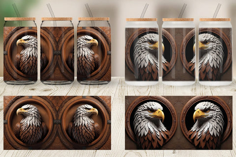 Glass Can 3D Carved Eagle Sublimation artnoy 