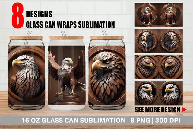 Glass Can 3D Carved Eagle Sublimation artnoy 