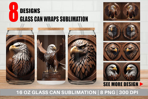 Glass Can 3D Carved Eagle Sublimation artnoy 