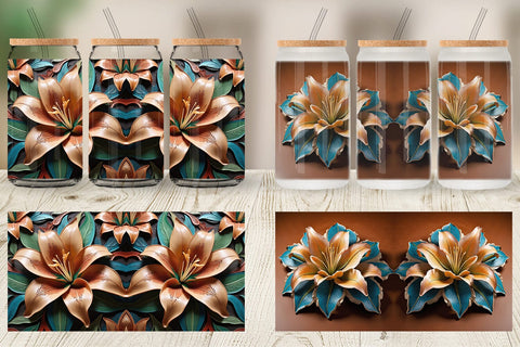 Glass Can 3D Carved Lily Sublimation artnoy 