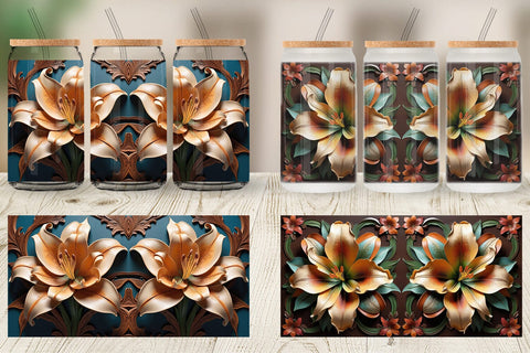 Glass Can 3D Carved Lily Sublimation artnoy 
