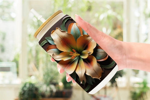 Glass Can 3D Carved Lily Sublimation artnoy 