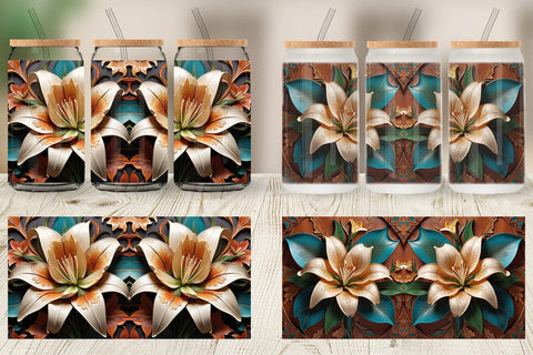 Glass Can 3D Carved Lily Sublimation artnoy 