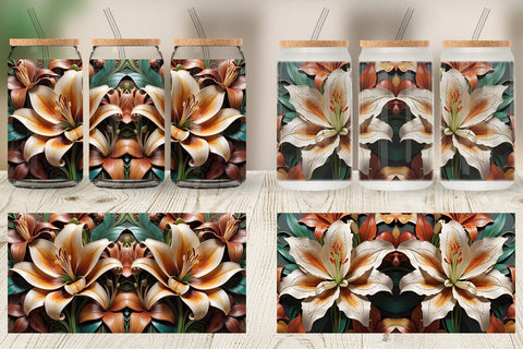 Glass Can 3D Carved Lily Sublimation artnoy 