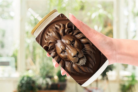 Glass Can 3D Carved Lion Sublimation artnoy 