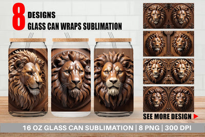 Glass Can 3D Carved Lion Sublimation artnoy 