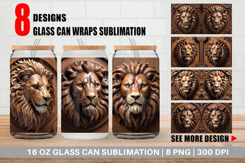Glass Can 3D Carved Lion Sublimation artnoy 