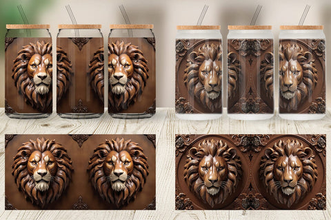 Glass Can 3D Carved Lion Sublimation artnoy 