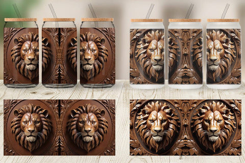 Glass Can 3D Carved Lion Sublimation artnoy 