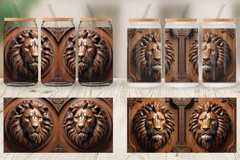 Glass Can 3D Carved Lion Sublimation artnoy 