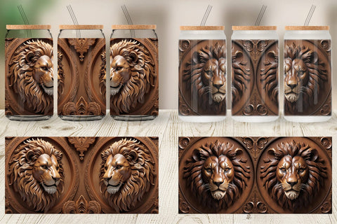 Glass Can 3D Carved Lion Sublimation artnoy 