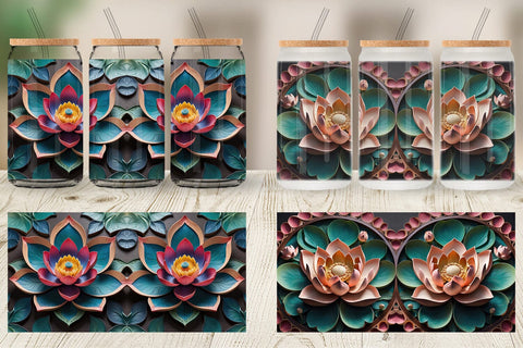 Glass Can 3D Carved Lotus Sublimation artnoy 