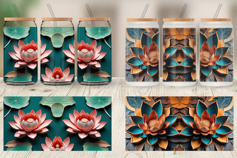 Glass Can 3D Carved Lotus Sublimation artnoy 