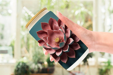Glass Can 3D Carved Lotus Sublimation artnoy 