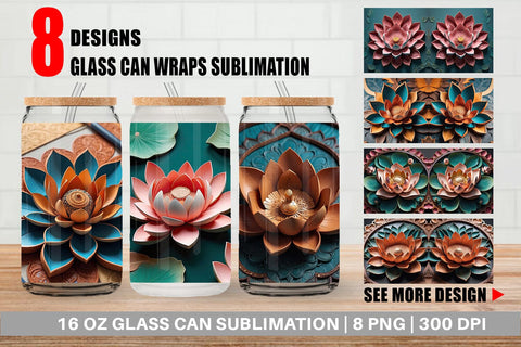 Glass Can 3D Carved Lotus Sublimation artnoy 