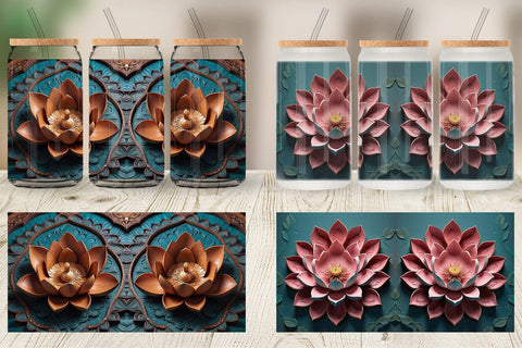 Glass Can 3D Carved Lotus Sublimation artnoy 