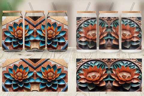 Glass Can 3D Carved Lotus Sublimation artnoy 