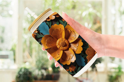 Glass Can 3D Carved Marigold Sublimation artnoy 