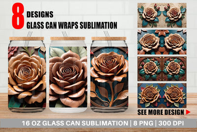 Glass Can 3D Carved Rose Sublimation artnoy 