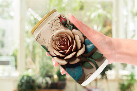 Glass Can 3D Carved Rose Sublimation artnoy 