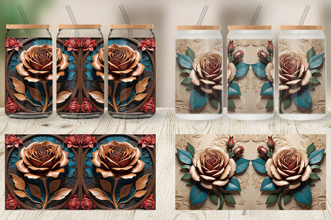 Glass Can 3D Carved Rose Sublimation artnoy 