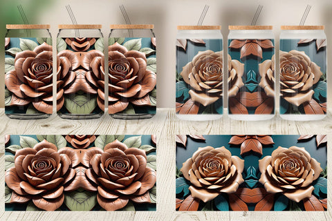 Glass Can 3D Carved Rose Sublimation artnoy 