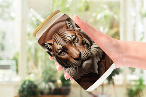 Glass Can 3D Carved Tiger Sublimation artnoy 