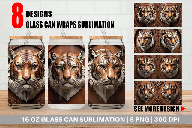 Glass Can 3D Carved Tiger Sublimation artnoy 