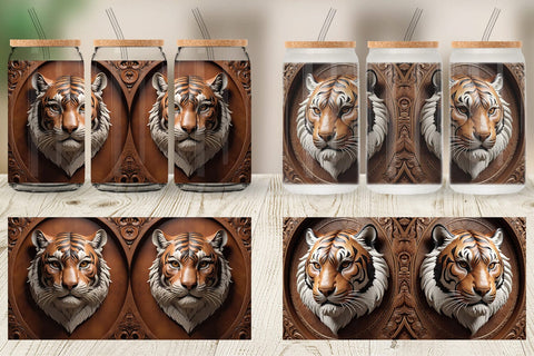Glass Can 3D Carved Tiger Sublimation artnoy 
