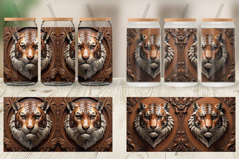 Glass Can 3D Carved Tiger Sublimation artnoy 