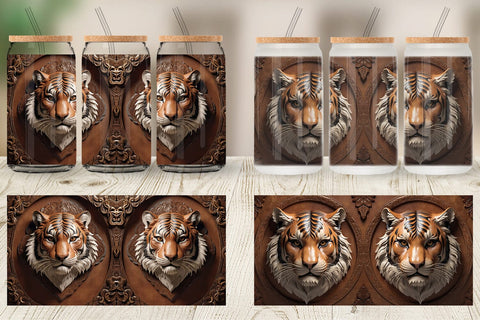 Glass Can 3D Carved Tiger Sublimation artnoy 