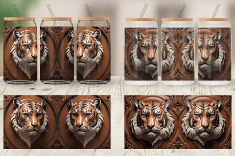 Glass Can 3D Carved Tiger Sublimation artnoy 