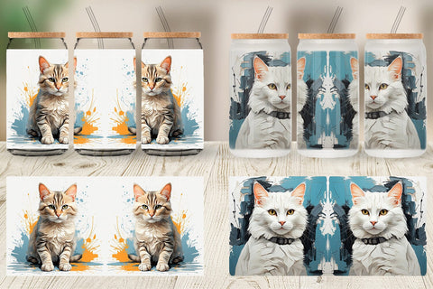 Glass Can 3D Cat Painting Sublimation artnoy 