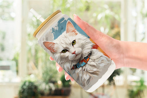 Glass Can 3D Cat Painting Sublimation artnoy 