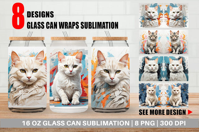 Glass Can 3D Cat Painting Sublimation artnoy 